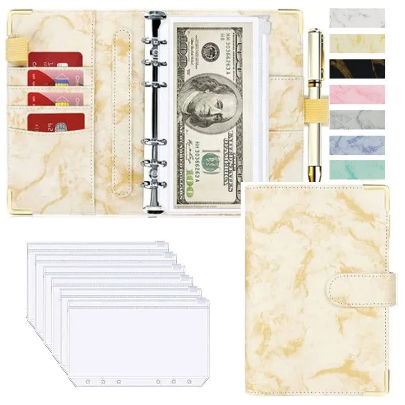 A6 PU Leather Budget Planner – Marble Notebook & Money Saving Organizer für Büro, Schule & Personal Finance