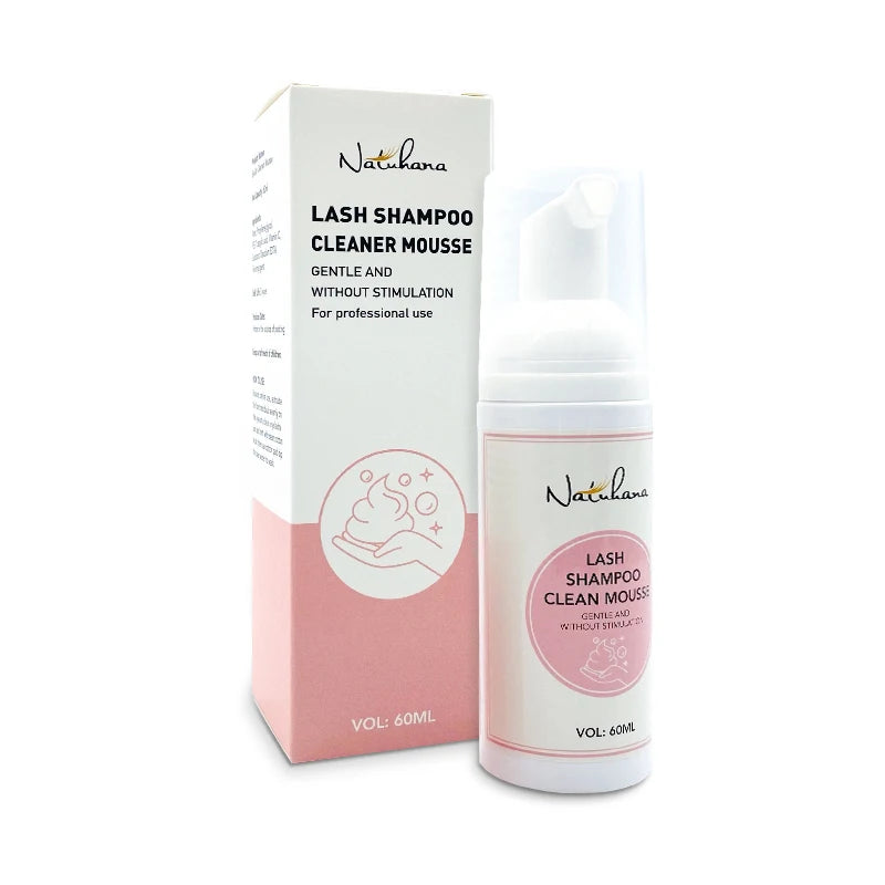 Natuhana 60ml Shampooing d'extension de cils Mousse – Mousse de nettoyage de laash pour faux cils, outil de maquillage doux et non irritant