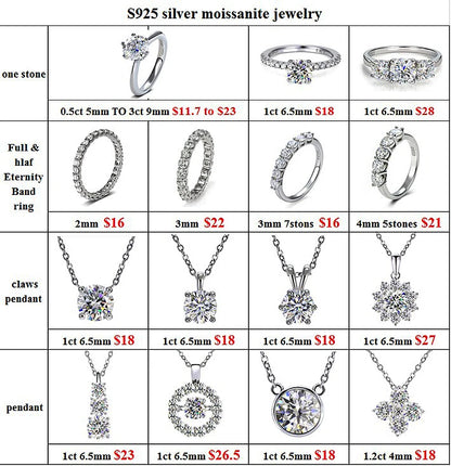 0.1ct 3mm D VVS Moissanite Anneau de bande complète d'éternité – 925 Argent Sterling Fiançailles et bijoux de fête pour les femmes