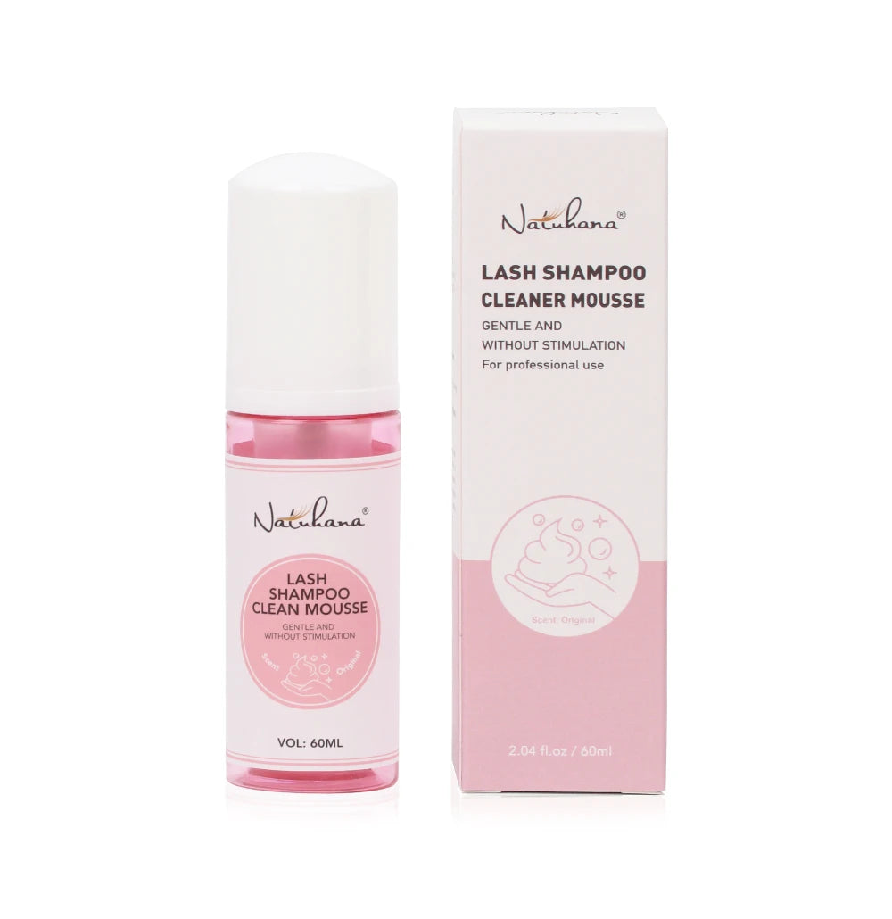 Natuhana 60ml Shampooing d'extension de cils Mousse – Mousse de nettoyage de laash pour faux cils, outil de maquillage doux et non irritant