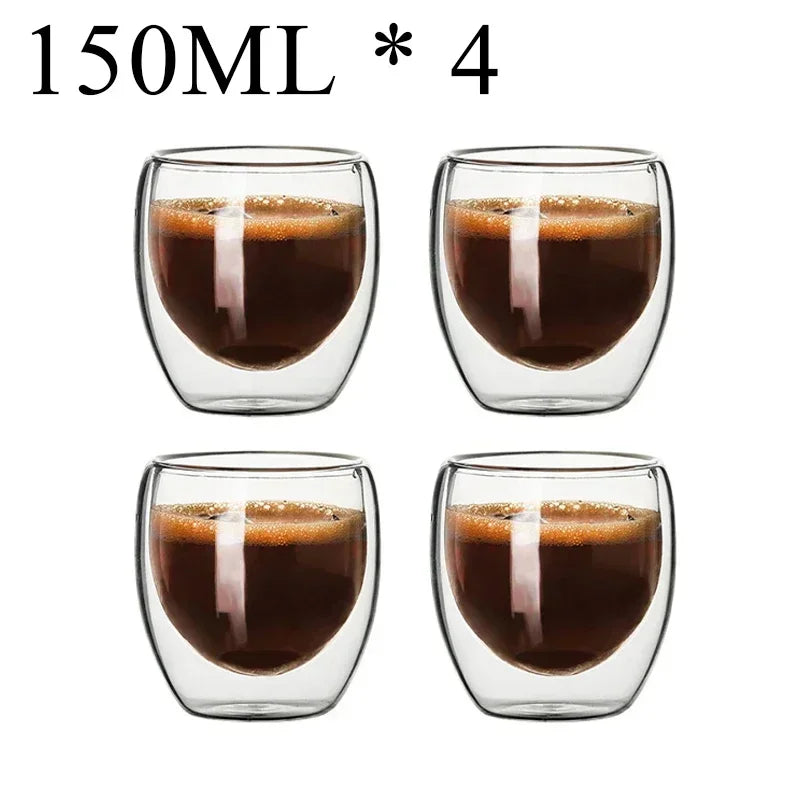 2-18PCS Double Wall High Borosilicate Glass Mugs – Heat Resistant Tea, Coffee, Milk, and Juice Cups, Creative Bar Drinkware Gift Set