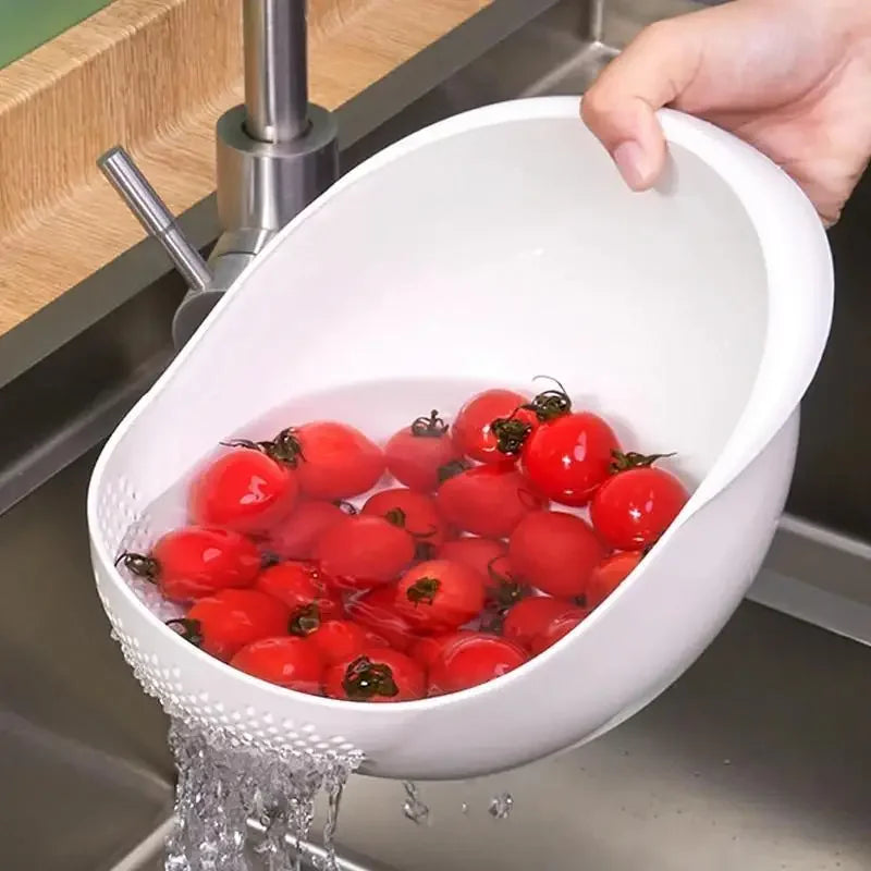 Panier de siége et drain en plastique 1PC avec poignées – bol de fraise de cuisine multi-usages pour laver le riz, les légumes et les fruits