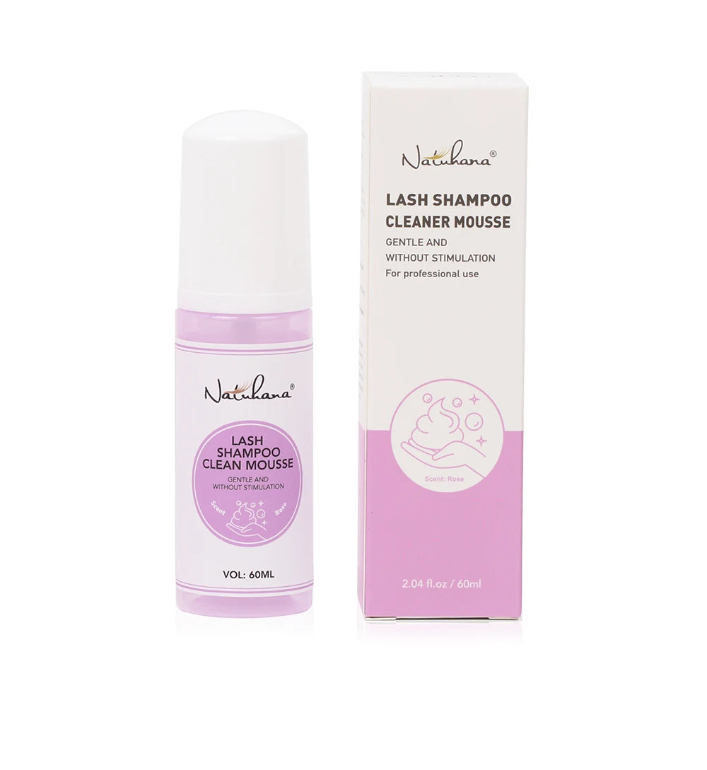 Natuhana 60ml Shampooing d'extension de cils Mousse – Mousse de nettoyage de laash pour faux cils, outil de maquillage doux et non irritant