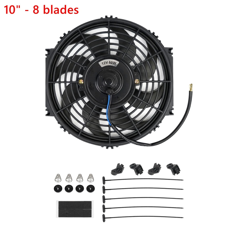 Universal 7/9/10/12/14/16 Inch 12V 80W Car Radiator Cooling Fan Blade – Electric Air Conditioning Fan Kit 2100RPM