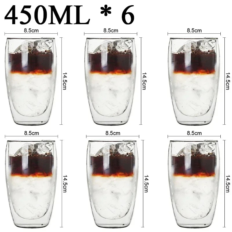 2-18PCS Double Wall High Borosilicate Glass Mugs – Heat Resistant Tea, Coffee, Milk, and Juice Cups, Creative Bar Drinkware Gift Set