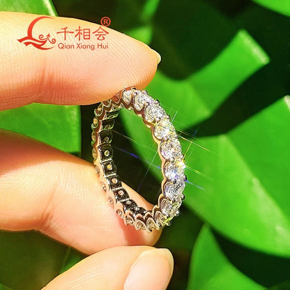 0.1ct 3mm D VVS Moissanite Anneau de bande complète d'éternité – 925 Argent Sterling Fiançailles et bijoux de fête pour les femmes