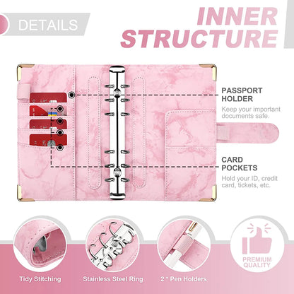 A6 PU Leather Budget Planner – Marble Notebook & Money Saving Organizer für Büro, Schule & Personal Finance