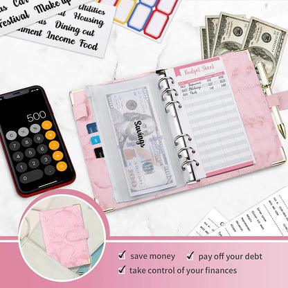 A6 PU Leather Budget Planner – Marble Notebook & Money Saving Organizer für Büro, Schule & Personal Finance