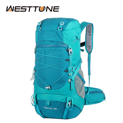 WESTTUNE 50L Sac à dos de randonnée imperméable avec couverture de pluie – Sac de voyage et d'alpinisme multifonctionnel