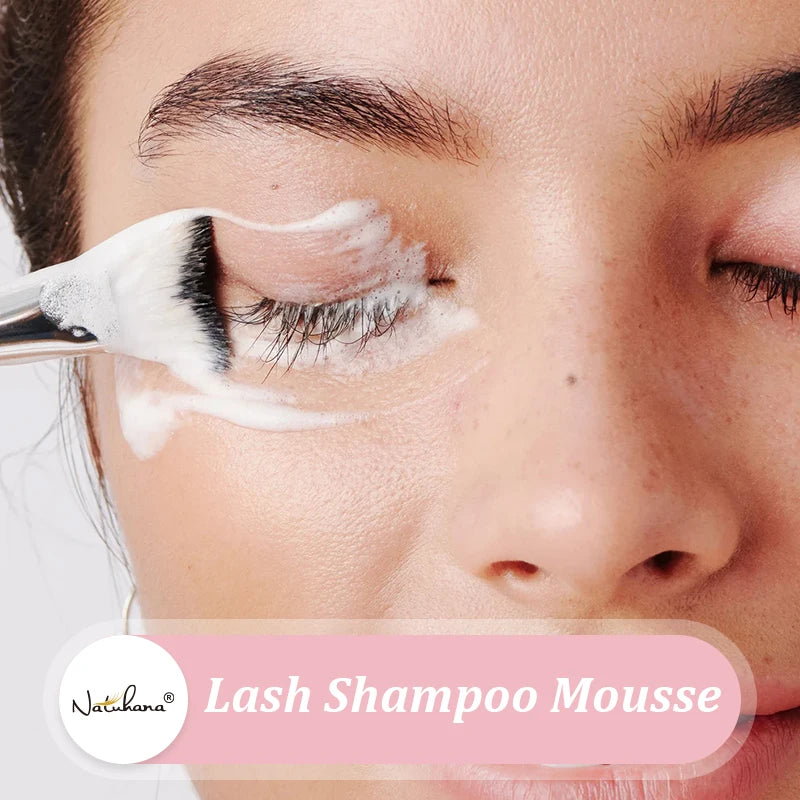 Natuhana 60ml Shampooing d'extension de cils Mousse – Mousse de nettoyage de laash pour faux cils, outil de maquillage doux et non irritant