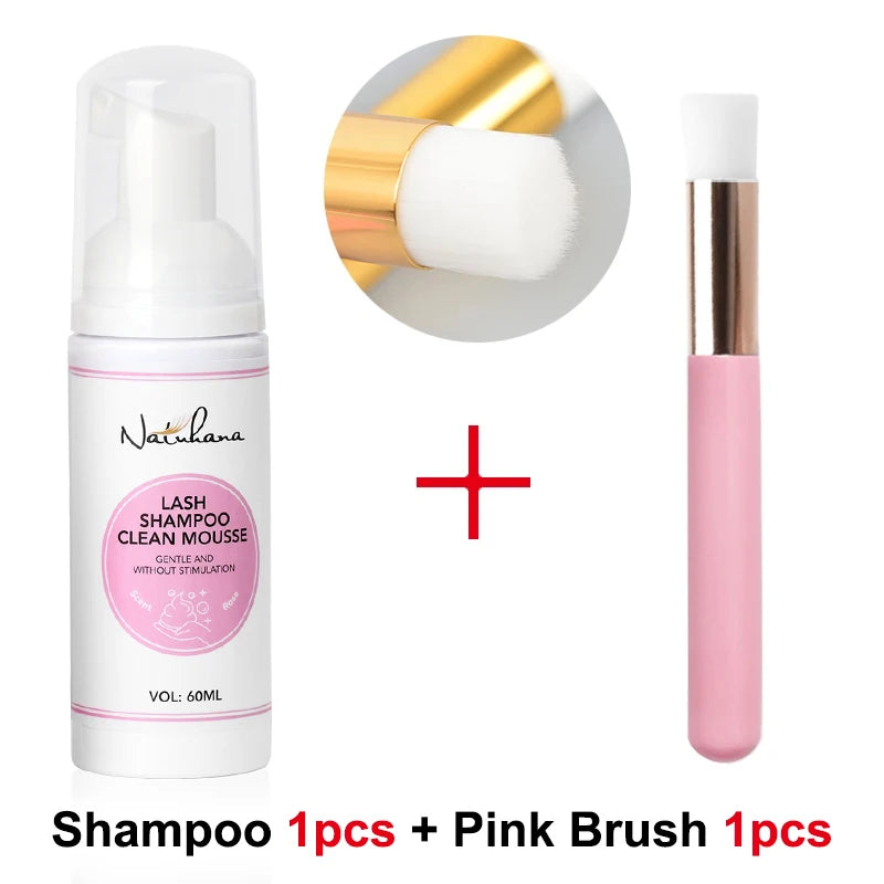 Natuhana 60ml Shampooing d'extension de cils Mousse – Mousse de nettoyage de laash pour faux cils, outil de maquillage doux et non irritant