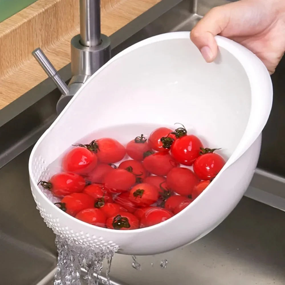 Panier de siége et drain en plastique 1PC avec poignées – bol de fraise de cuisine multi-usages pour laver le riz, les légumes et les fruits