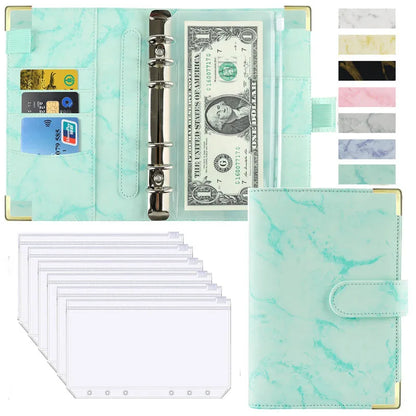 A6 PU Leather Budget Planner – Marble Notebook & Money Saving Organizer für Büro, Schule & Personal Finance