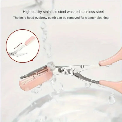 3-Piece Set de tailleur de sourcils – Ciseaux en acier inoxydable, Peigne & Rasoir pour cils et maquillage débutant, Accessoires de suppression de précision