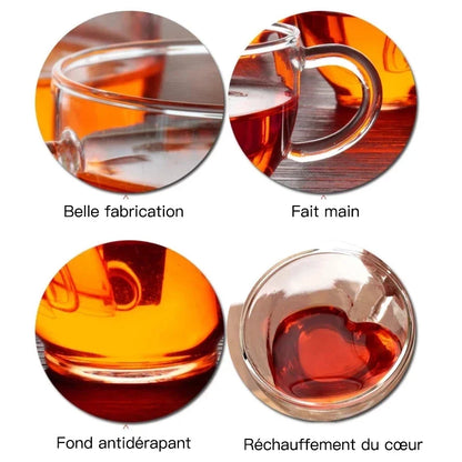 1/2pcs Coupes en verre double couche en forme de cœur – Coupes de thé et de café isolées avec poignée pour latte, Cappuccino, lait