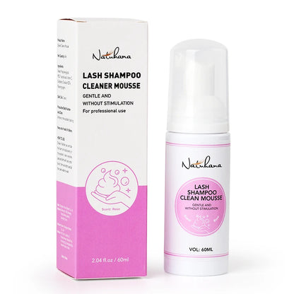 Natuhana 60ml Shampooing d'extension de cils Mousse – Mousse de nettoyage de laash pour faux cils, outil de maquillage doux et non irritant