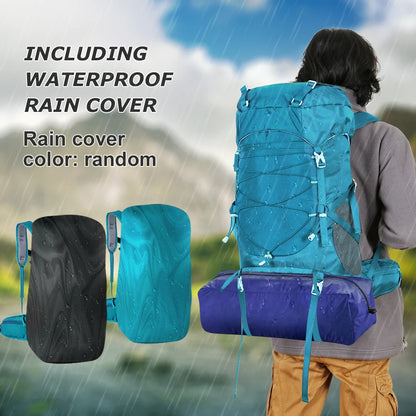 WESTTUNE 50L Sac à dos de randonnée imperméable avec couverture de pluie – Sac de voyage et d'alpinisme multifonctionnel