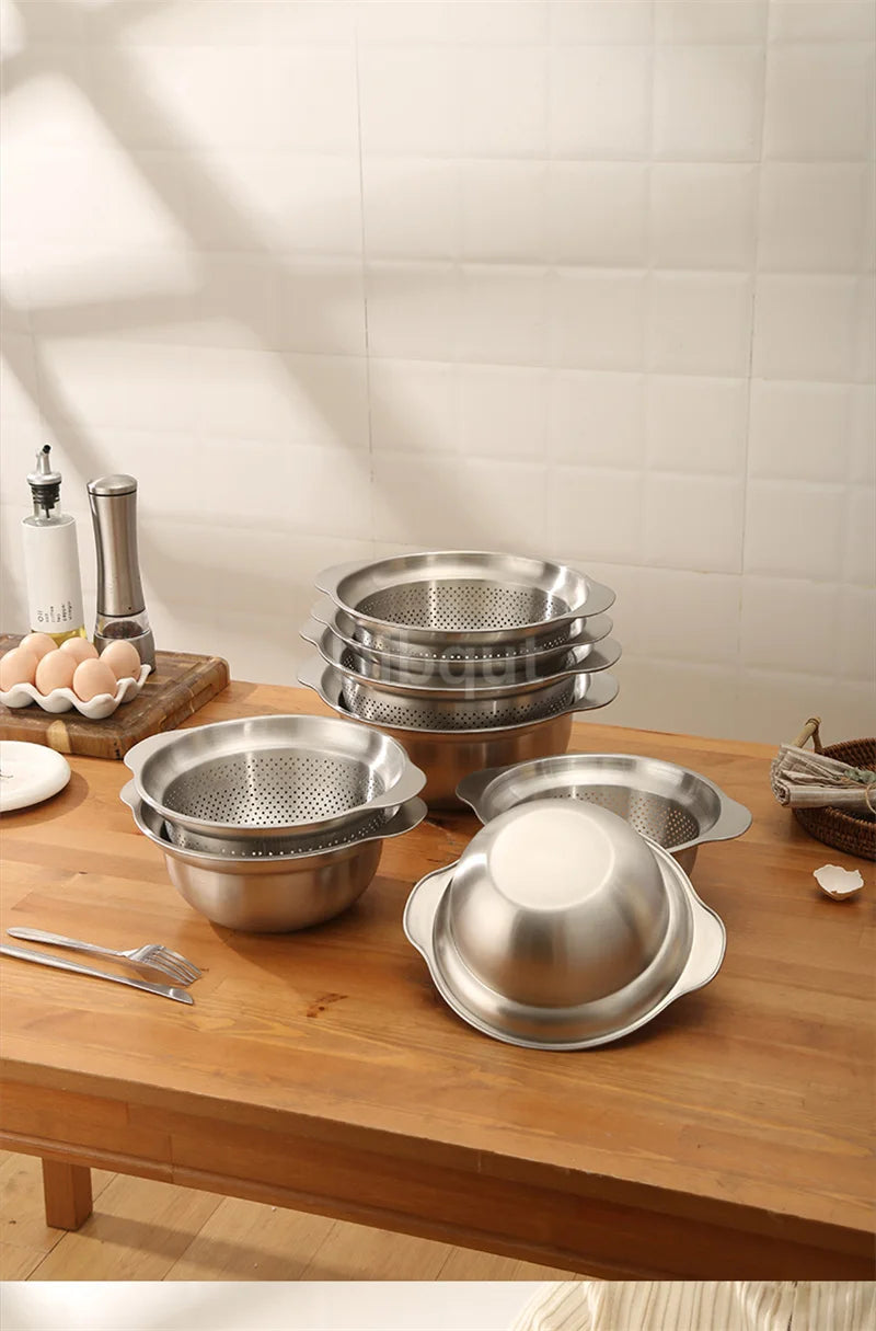 304 Bassin de lavage de légumes en acier inoxydable et souche – rondelle à riz multi-usages, filtre à fruits, panier d'égouttage de cuisine