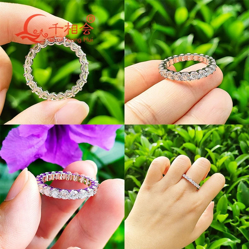 0.1ct 3mm D VVS Moissanite Anneau de bande complète d'éternité – 925 Argent Sterling Fiançailles et bijoux de fête pour les femmes